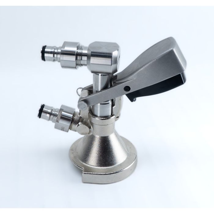 A-Type Keg Coupler with Low Profile Elbow and Ball Lock Posts