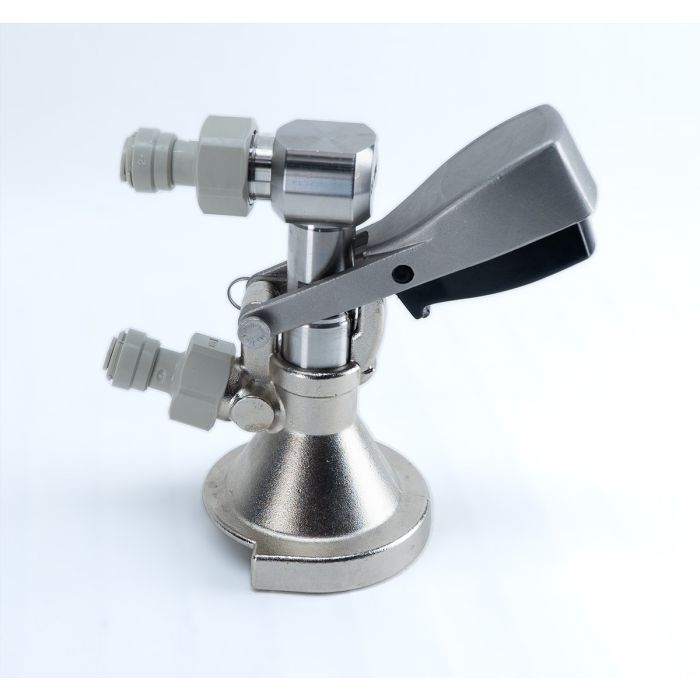 A-Type Keg Coupler with Low Profile Elbow and Push-In Fittings