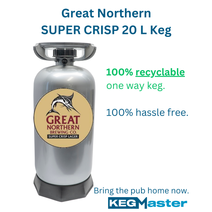 PET recyclable one way keg of 20L great northern in a king keg
