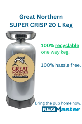 PET recyclable one way keg of 20L great northern in a king keg